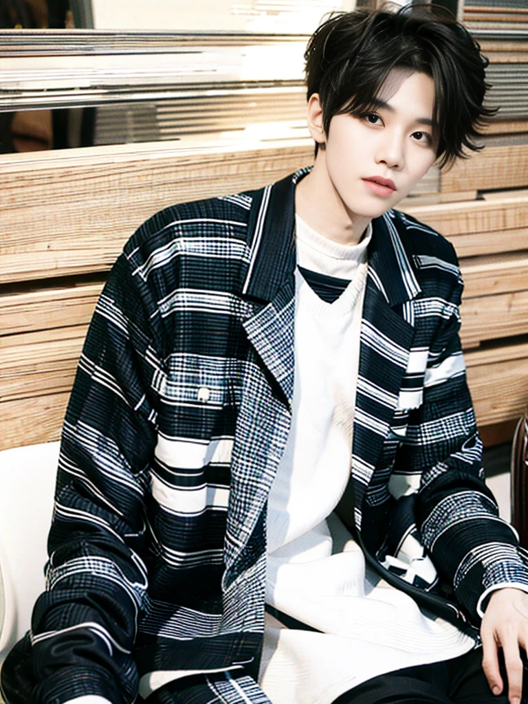 K-pop singer Kim Tae has revealed his potential role in his new album, Black Veil, released on August 8((wearing stripe shirt))