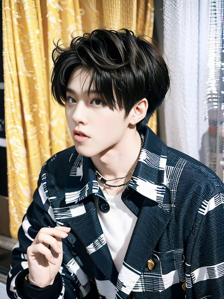 K-pop singer Kim Tae has revealed his potential role in his new album, Black Veil, released on August 8((wearing stripe shirt))