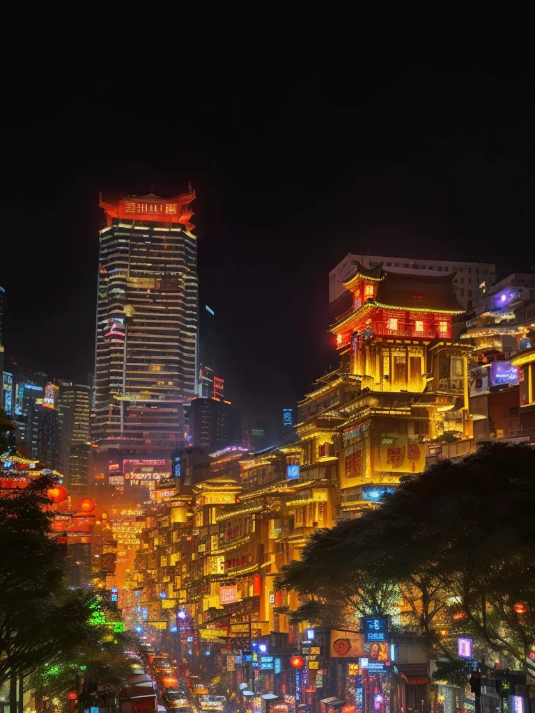 arafly lit City street with a lot of traffic and buildings, chinese new year in Shanghai, Shenzhen, Brightly lit building, Shanghai, City, colorful City, Blade Runner Chinatown, Shanghai City, Guangjian, Reminds me of Blade Runner, Neat and dense buildings, Chinese Architecture, Nightlife Building, Cyberpunk Chinese Ancient Castle, New China, Night Shooting, Beijing