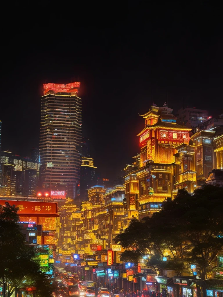 arafly lit City street with a lot of traffic and buildings, chinese new year in Shanghai, Shenzhen, Brightly lit building, Shanghai, City, colorful City, Blade Runner Chinatown, Shanghai City, Guangjian, Reminds me of Blade Runner, Neat and dense buildings, Chinese Architecture, Nightlife Building, Cyberpunk Chinese Ancient Castle, New China, Night Shooting, Beijing