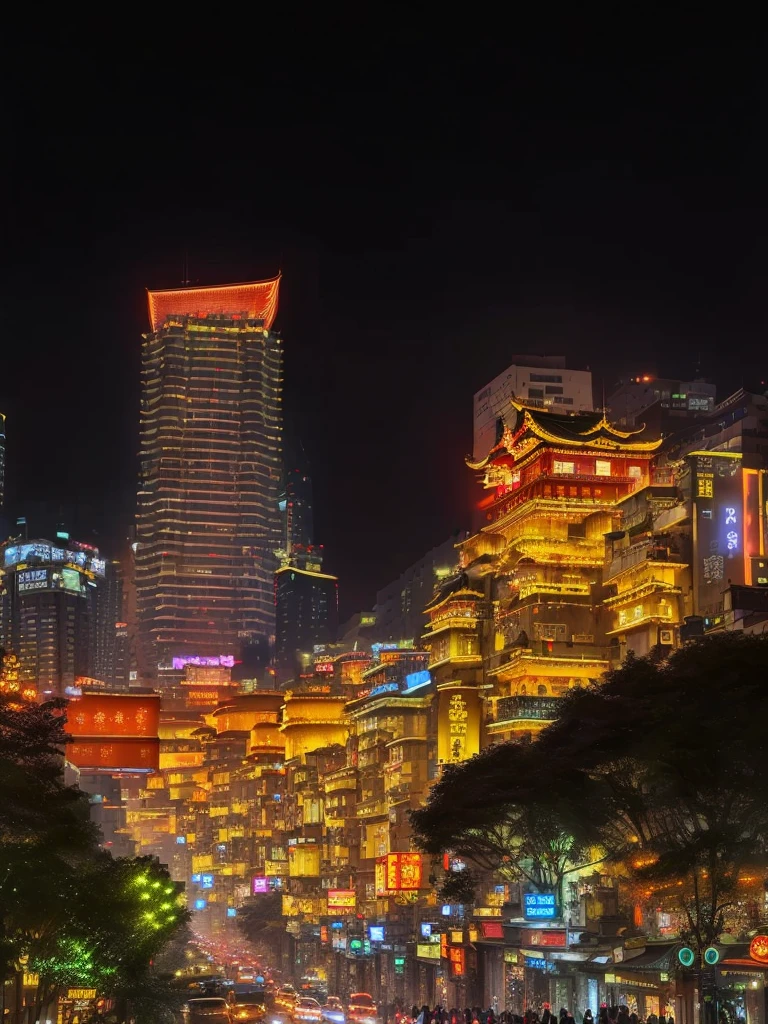 arafly lit City street with a lot of traffic and buildings, chinese new year in Shanghai, Shenzhen, Brightly lit building, Shanghai, City, colorful City, Blade Runner Chinatown, Shanghai City, Guangjian, Reminds me of Blade Runner, Neat and dense buildings, Chinese Architecture, Nightlife Building, Cyberpunk Chinese Ancient Castle, New China, Night Shooting, Beijing