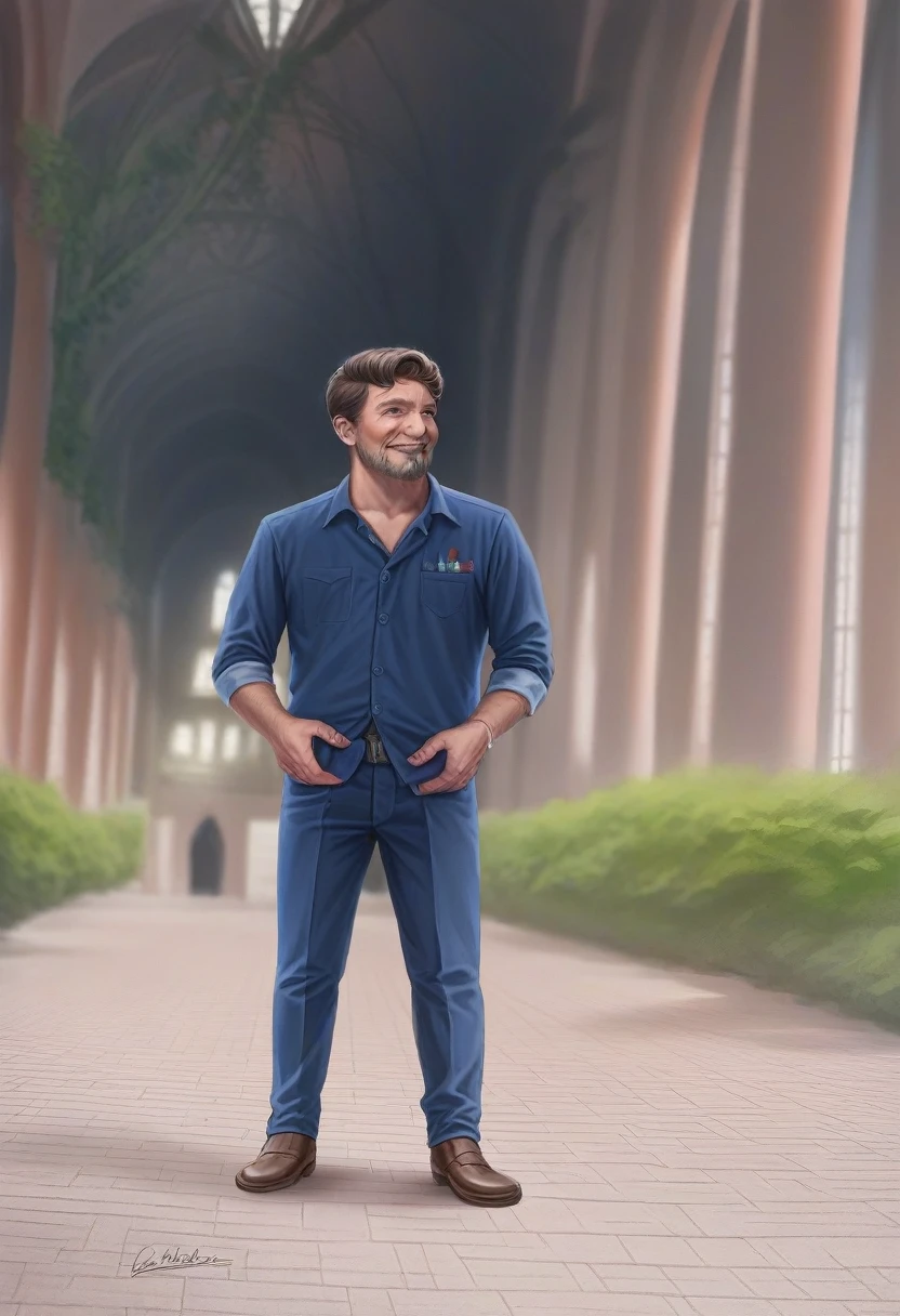 (best quality,4k,8k,highres,masterpiece:1.2),ultra-detailed,(realistic,photorealistic,photo-realistic:1.37),39 year old man,gradient hair,gradient beard,no mustache,strong jawline,sharp features,piercing eyes,intense gaze,distinguished appearance,sophisticated look,wise expression,wisdom and experience,confident smile,stylish outfit,fashionable attire,casual elegance,modern and classy,standing against a colorful abstract background,subtle lighting,soft shadows,rich color palette,vibrant hues,contrasting tones,artistic style,impressionist touch,elegant brushstrokes,texture and depth,realistic rendering,sophisticated details,meticulous attention to facial features,subtle wrinkles and lines,highly defined hair strands,perfectly groomed beard,fine skin texture and pores,detailed clothing folds and patterns,aesthetic composition,balanced and harmonious,fine art quality,painted on a canvas,portrait format,a masterpiece capturing the essence of age and wisdom.