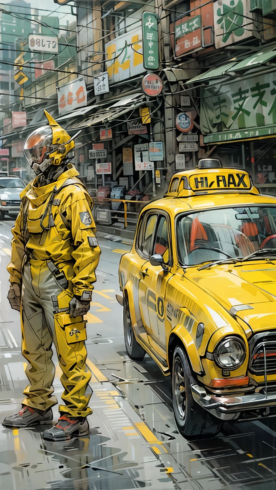Retro humanoid vehicle、yellow、3 m、taxi