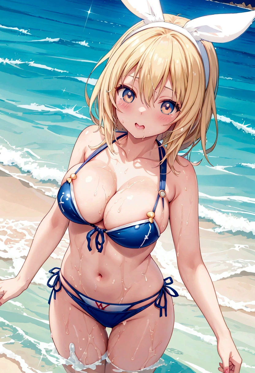 Anime girl in bikini with bunny ears standing in the sea, Realistic Bikini, , Naughty, tits, Splash art anime , Naughty anime style, Enchanting anime girl, At the Beach, At the Beach, 太陽が輝くAt the Beach, Anime Best Girl, Artoria Pendragon, | Anime with attention to detail