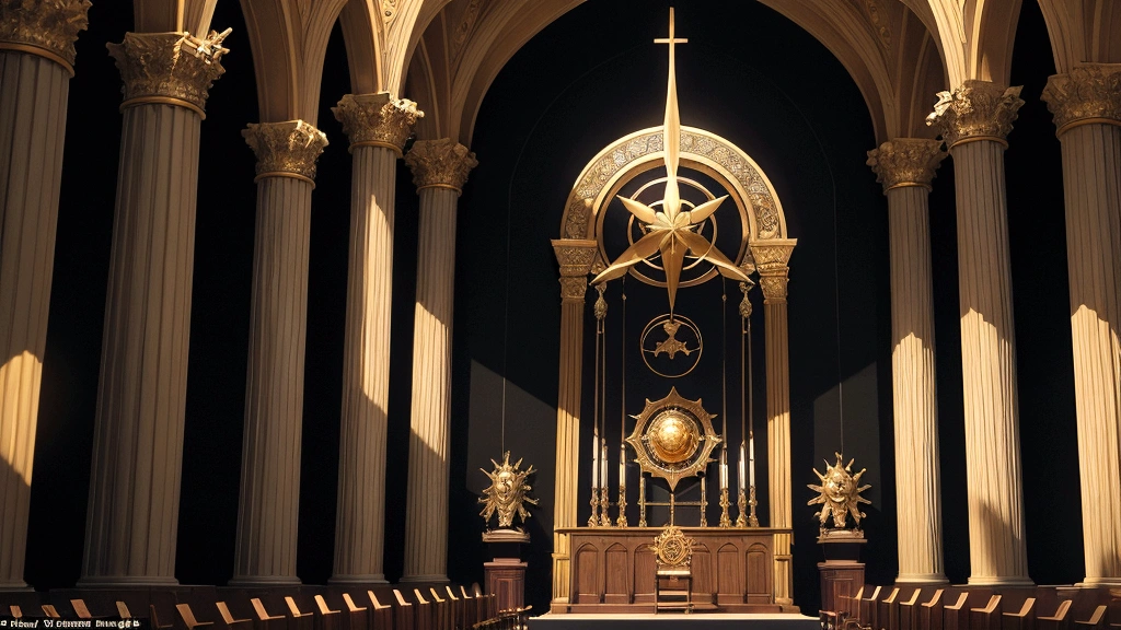 "A symbolic representation of the final judgment, with a grand, celestial courtroom in the center. On one side, the souls of the righteous, glowing with divine light, are gathered in orderly rows, their faces reflecting peace and anticipation. On the other side, the souls of the unrighteous, shrouded in shadows, stand in disarray, their expressions marked by fear and unrest. Above the courtroom, a magnificent, radiant throne signifies God's presence and the impending judgment. This visual encapsulates the dual nature of the intermediate state and the ultimate anticipation of the final judgment."