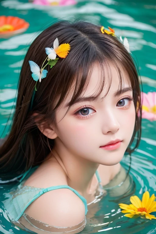 (masterpiece), (Highest quality), (Super detailed),Beautiful and delicate eyes, delicate beauty, floating, (High saturation), (Colorful Splash),Face like goose eggs