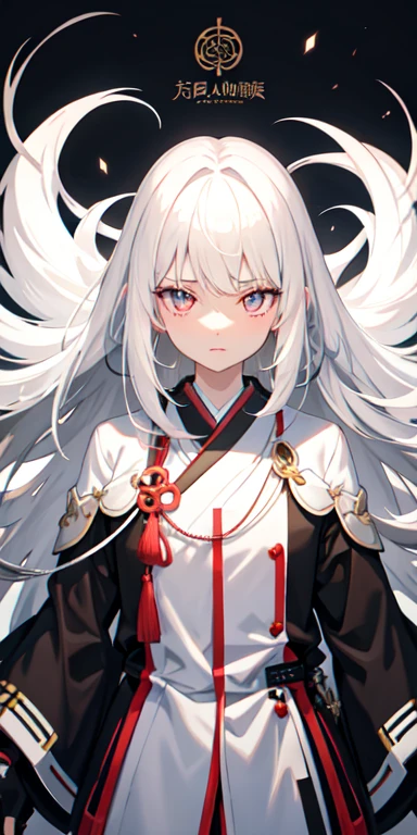 White-haired girl,Black-haired boy,Brown pupils,Eye contact,Rooftop,Long hair girl,Japanese Girls,Shirt boy,Add the words "Spiritual Sword" in the middle