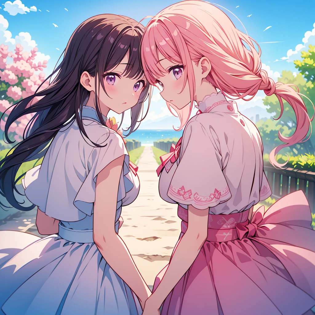 Highest quality、masterpiece、High resolution、twins、pink、sky blue、🩷、🩵、An illustration、cute、