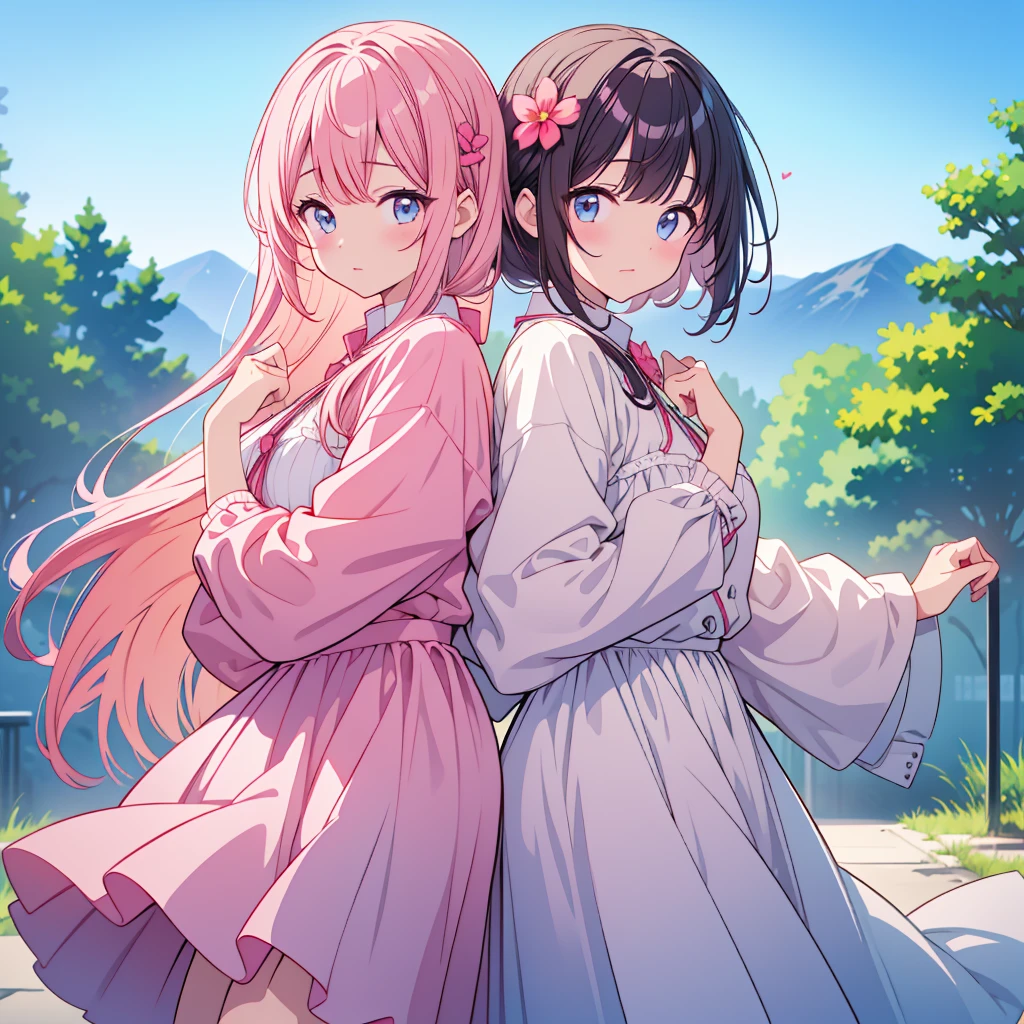 Highest quality、masterpiece、High resolution、twins、pink、sky blue、🩷、🩵、An illustration、cute、