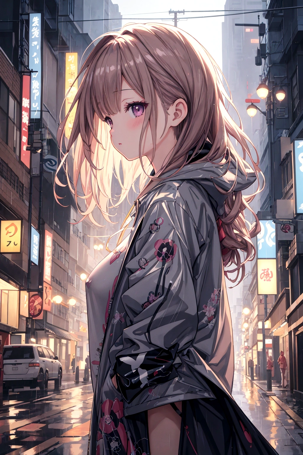 Anime girl in a raincoat walking through the city at night, Anime Style 4k, Beautiful anime portraits, Anime Art Wallpapers 8K, 4k anime wallpaper, anime art wallpaper 4k, anime art wallpaper 4k, Beautiful Anime Girls, Detailed digital anime art, Digital anime illustration, 4K Manga Wallpapers, Cyberpunk anime girl in a hoodie, anime wallpaper 4k
