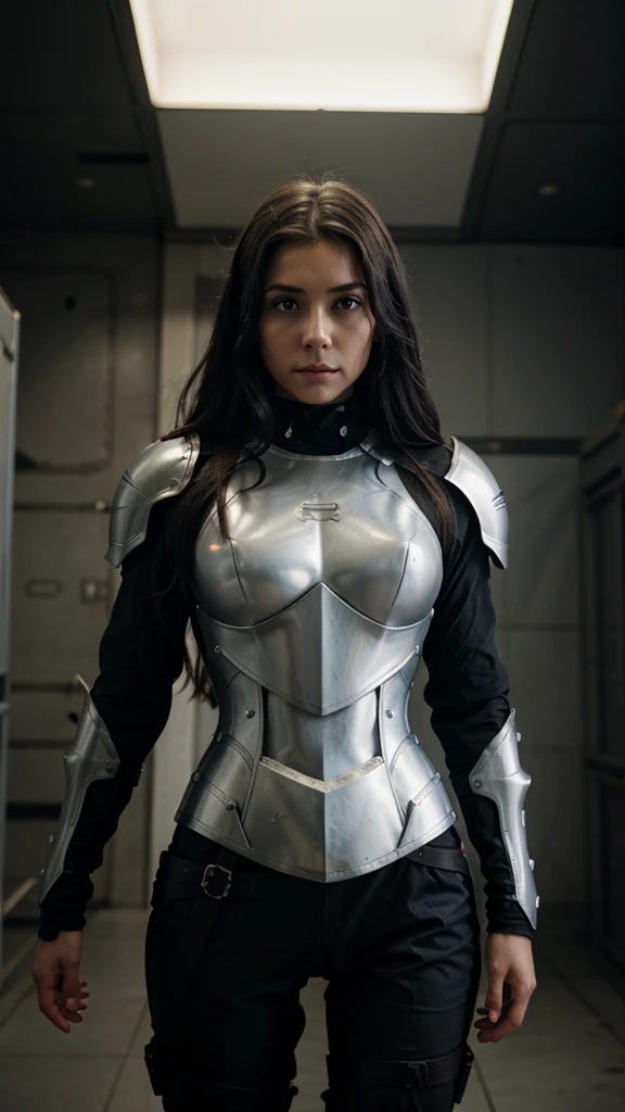 girl in armor, paladin, shield, cyber, future