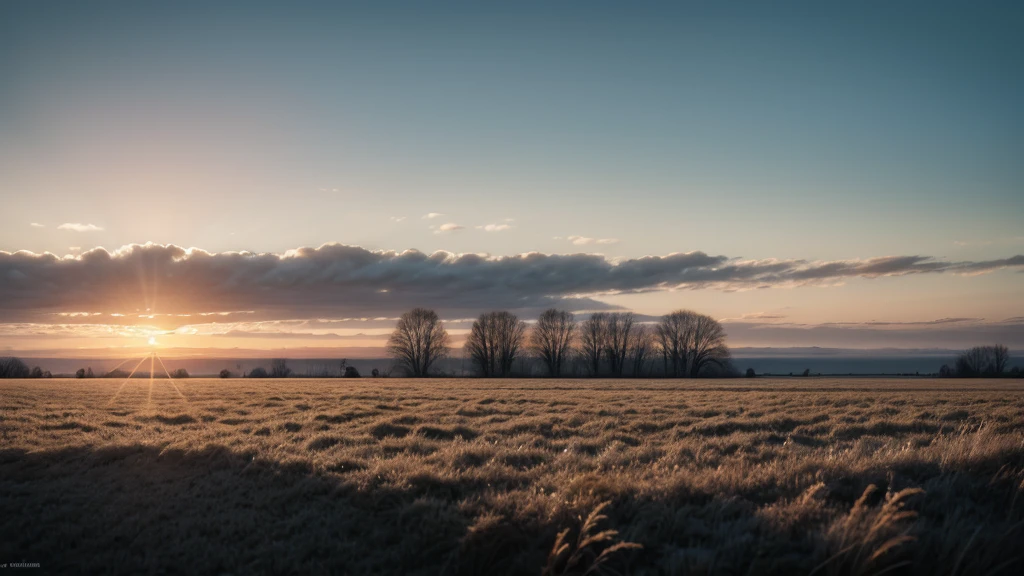 sunrise, Frost, plain, Field. Frost in first person