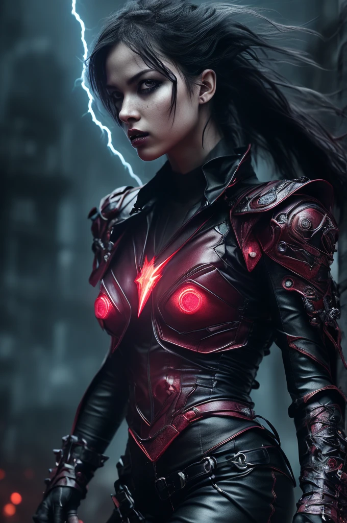 powerfull (demonic creature:1.2), red tech googles, demon mask, androgynous male, strong pose, tech heavy armor, Raiden, metal gear style, lightning effects, thunder effects, dark sky raining, god of thunder, dark hair, infernal city background, tall structures, infernal towers background, dark red colors, apocalyptical, far distance, full body, perfect detailed face, detailed symmetric circular iris, realistic, stunning realistic photograph, 3d render, octane render, intricately detailed, cinematic, Isometric, dark fantasy theme, mystical, Dark theme, underworld theme, deviant art masterpiece, white skin, crimson eyes, dark tattoos, colour grading, dark illustration, extreme quality, extremely detailed, ultra-detailed face, ultra hd 8k, dark lightning, concept art, hyperdetailed, intricately detailed gothic art, triadic colours, fantastical, intricate detail, splash screen, complementary colours, fantasy concept art, 8k resolution, soft lighting, film photography, film grain, hyperrealist