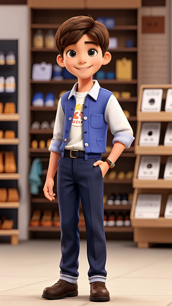 Close-up ,A 15 Years boy, wearing clothes, smiling good figure,he is standing outside for shop,
