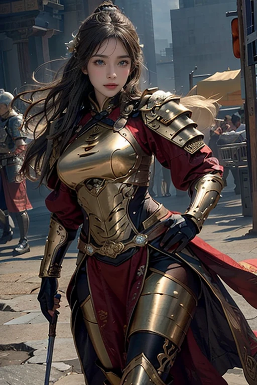 Realistic, High resolution, Soft Light,1 Female, alone, Hip Up, Glowing Skin, (Detailed face), Chinese Armor, Full Armor, Long Hair , Seduce the pose,Show your buttocks with a stand back