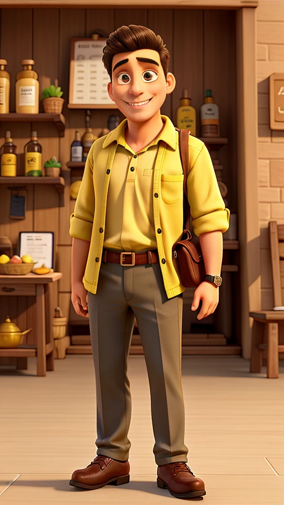 Close-up ,A 30Years old man, wearing clothes, smiling good figure,he is selling mustard oil,