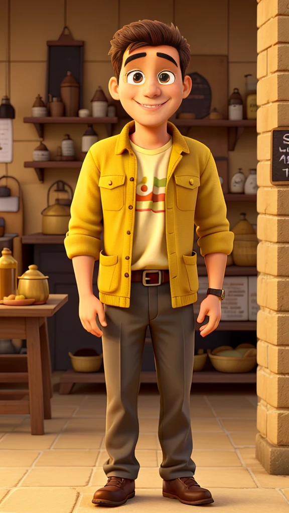 Close-up ,A 30Years old man, wearing clothes, smiling good figure,he is selling mustard oil,