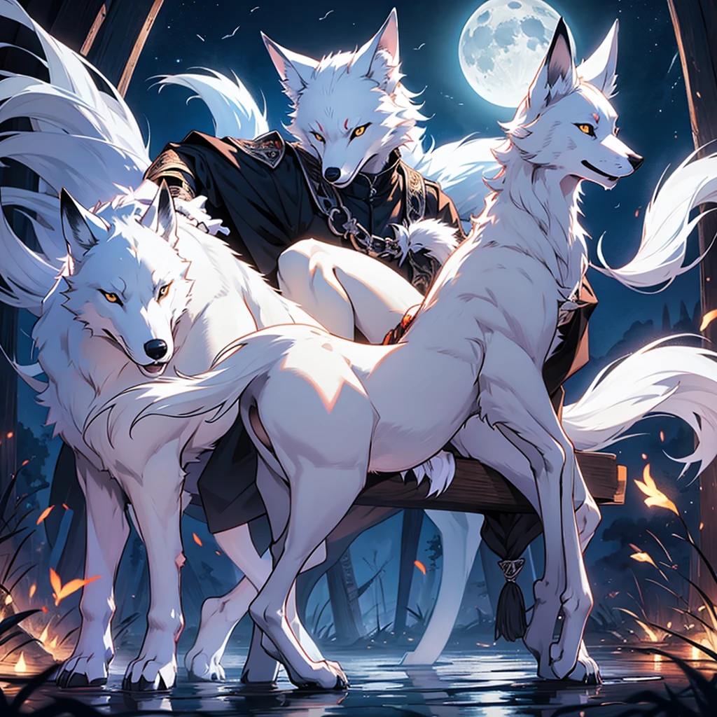 Moonlit night, A white fox with nine tails runs