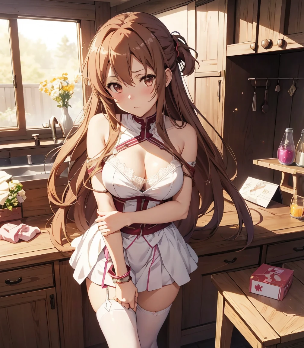 {As Yuuki(Sword Art Online)}, One girl, masterpiece、Cleavage, Highest quality、Browsing Caution, Full nudity、{{former toy, , {Love Juice}, {of cockroaches }, White panties, Roll up your skirt