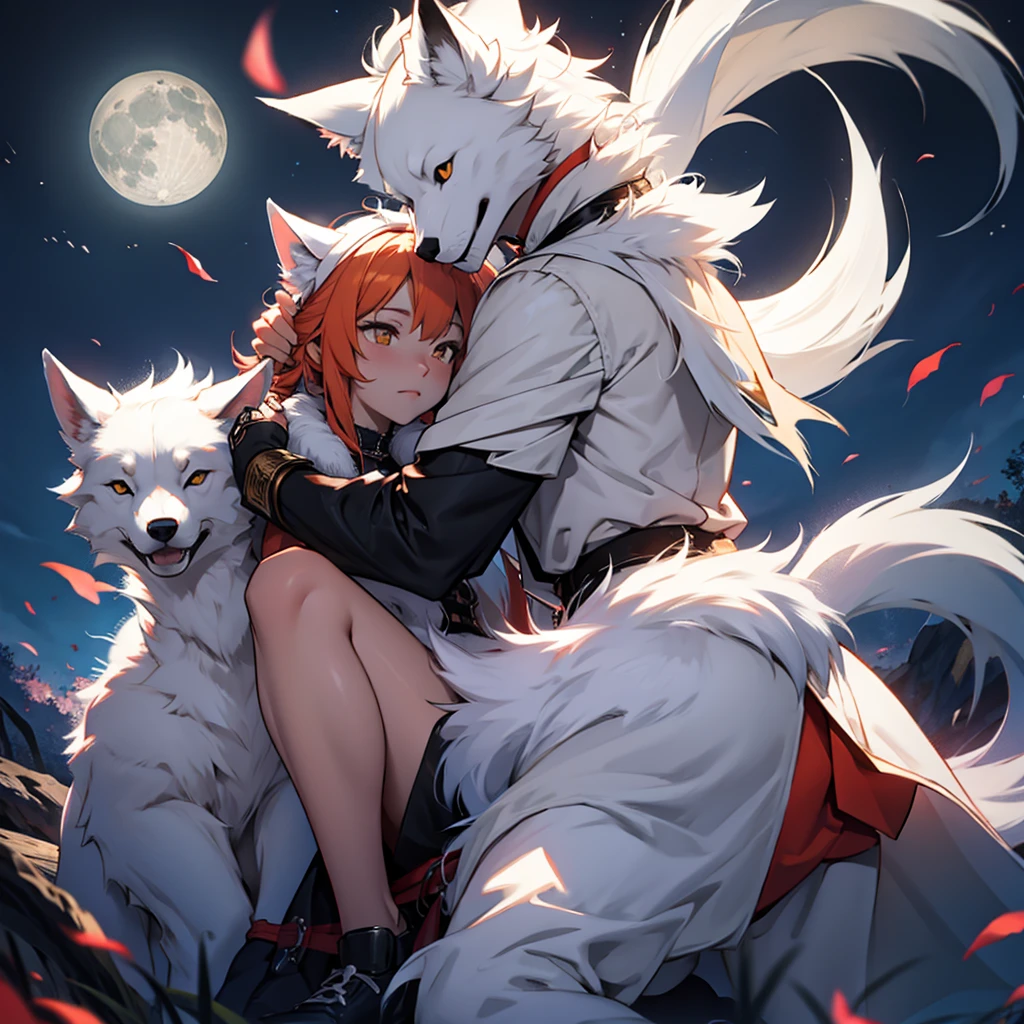 Moonlit night, A white fox with nine tails runs