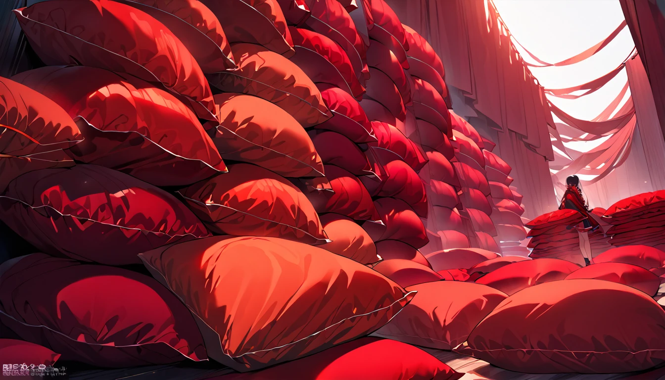 Lots of giant red silk pillows