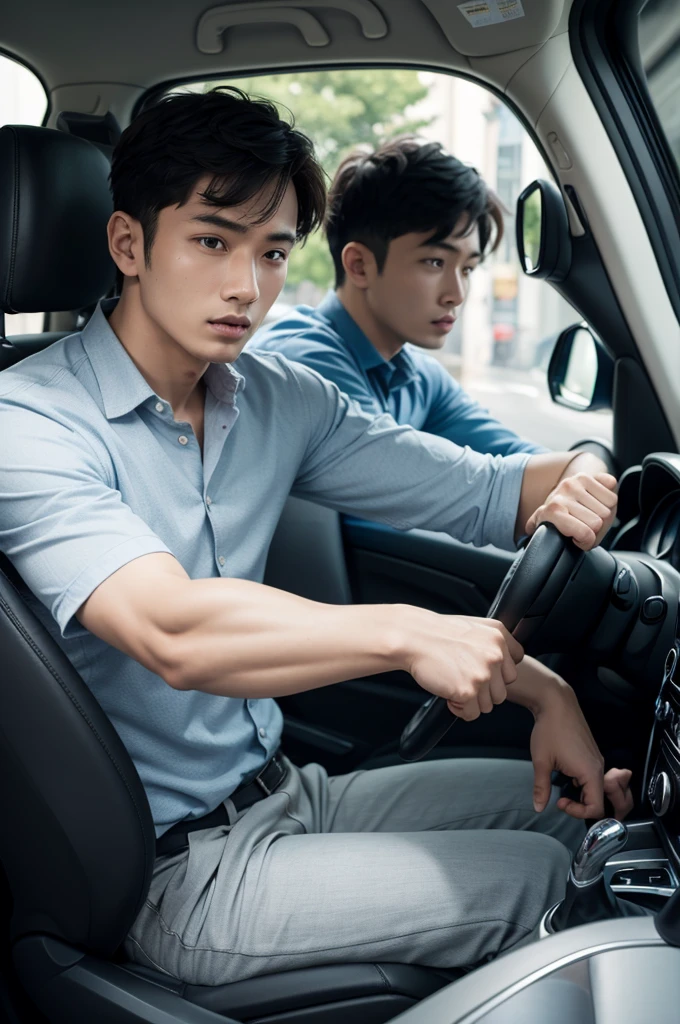 Man driving crowded car