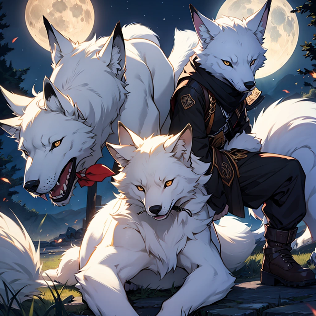 Moonlit night, A white fox with nine tails runs