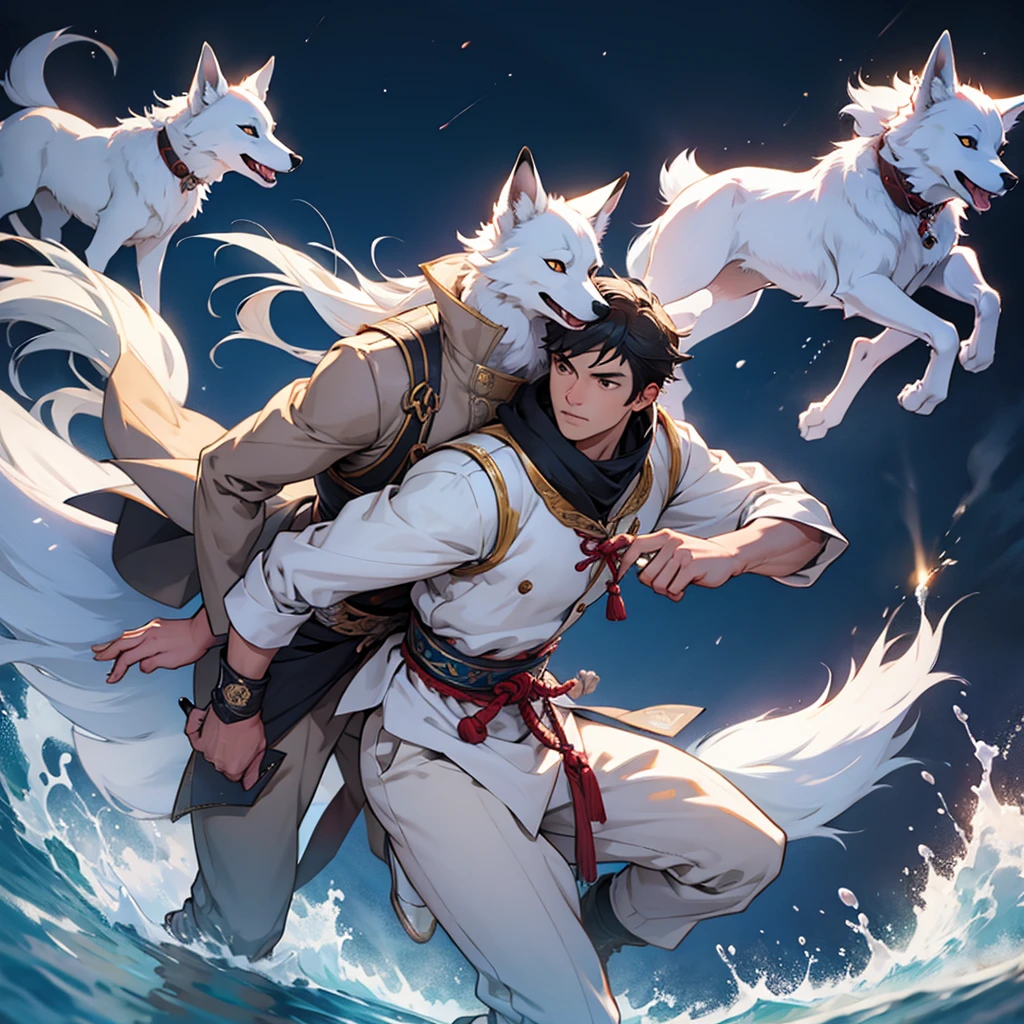 Moonlit night, A white fox with nine tails runs