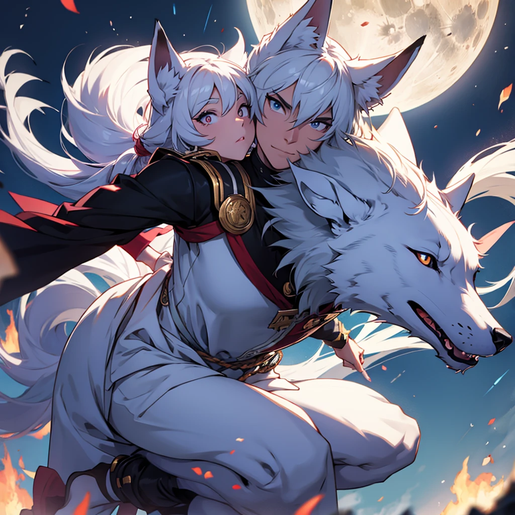 Moonlit night, A white fox with nine tails runs