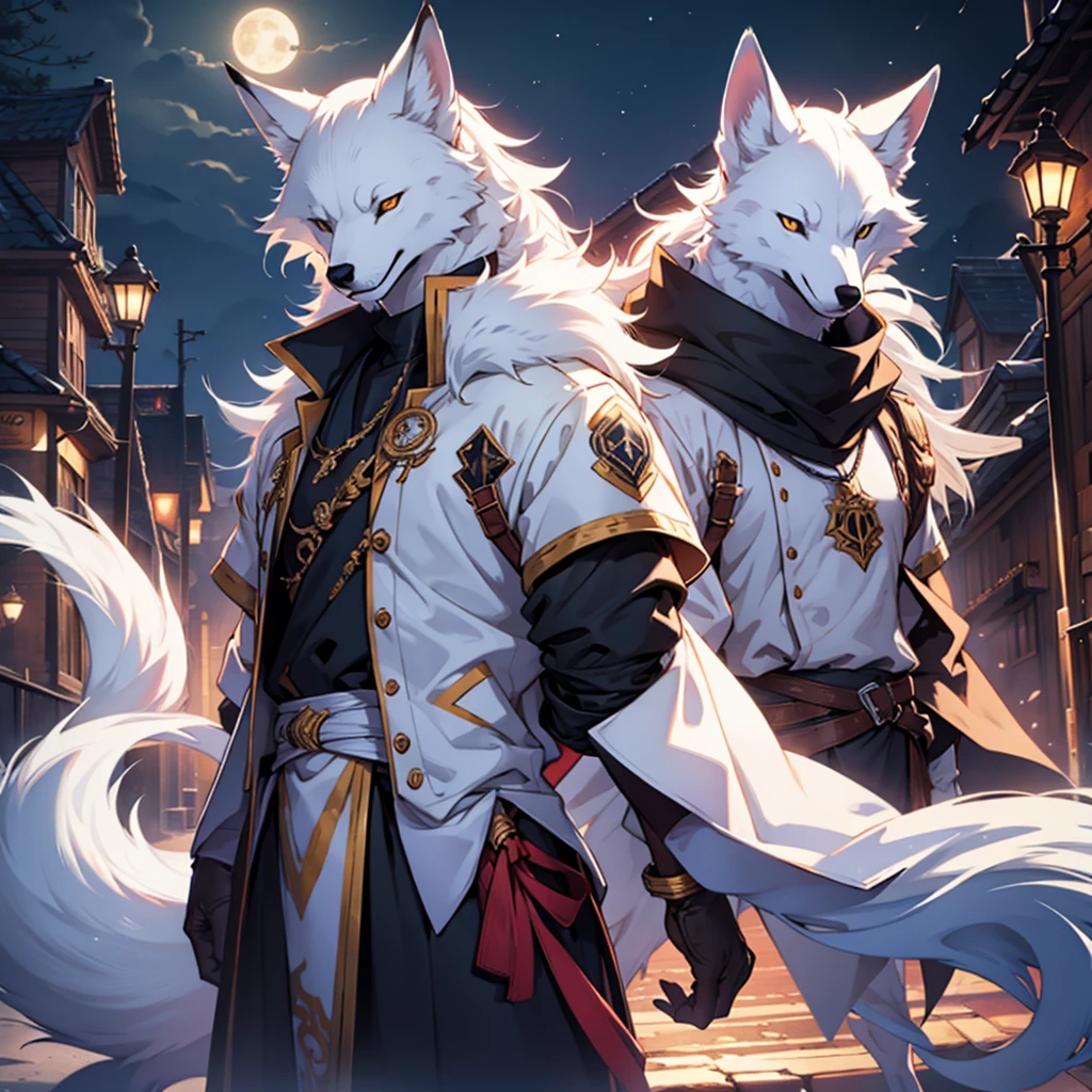 Moonlit night, A white fox with nine tails runs