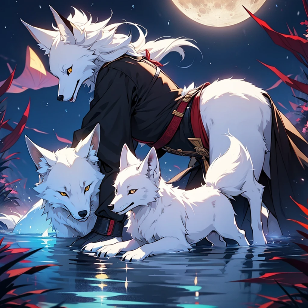 Moonlit night, A white fox with nine tails runs