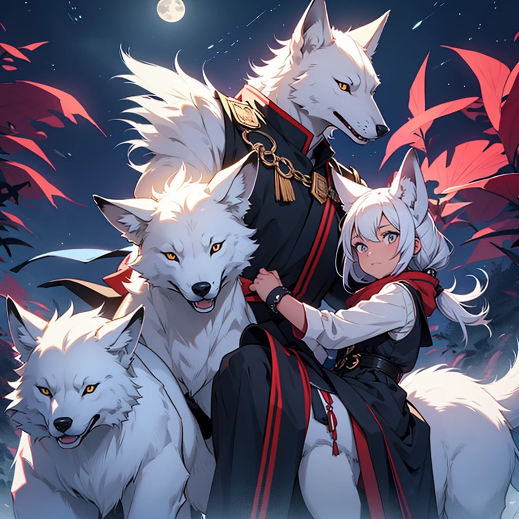 Moonlit night, A white fox with nine tails runs
