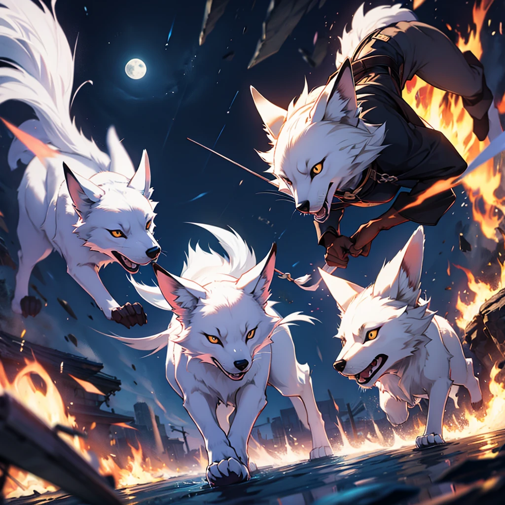 Moonlit night, A white fox with nine tails runs