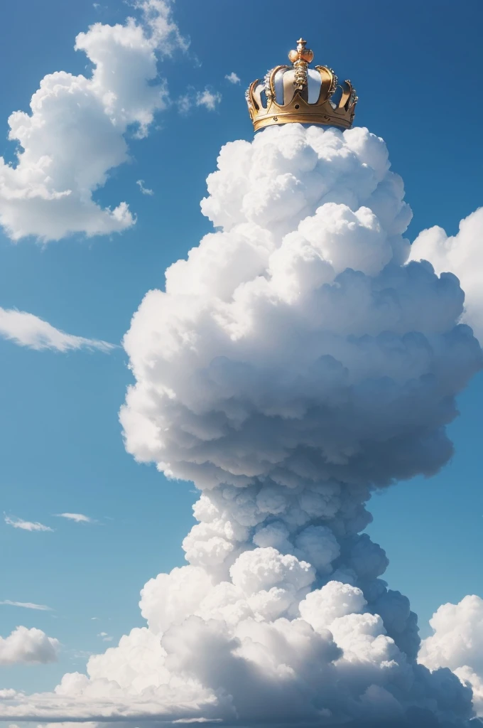A cloud in the sky and a crown on top of the name he comes