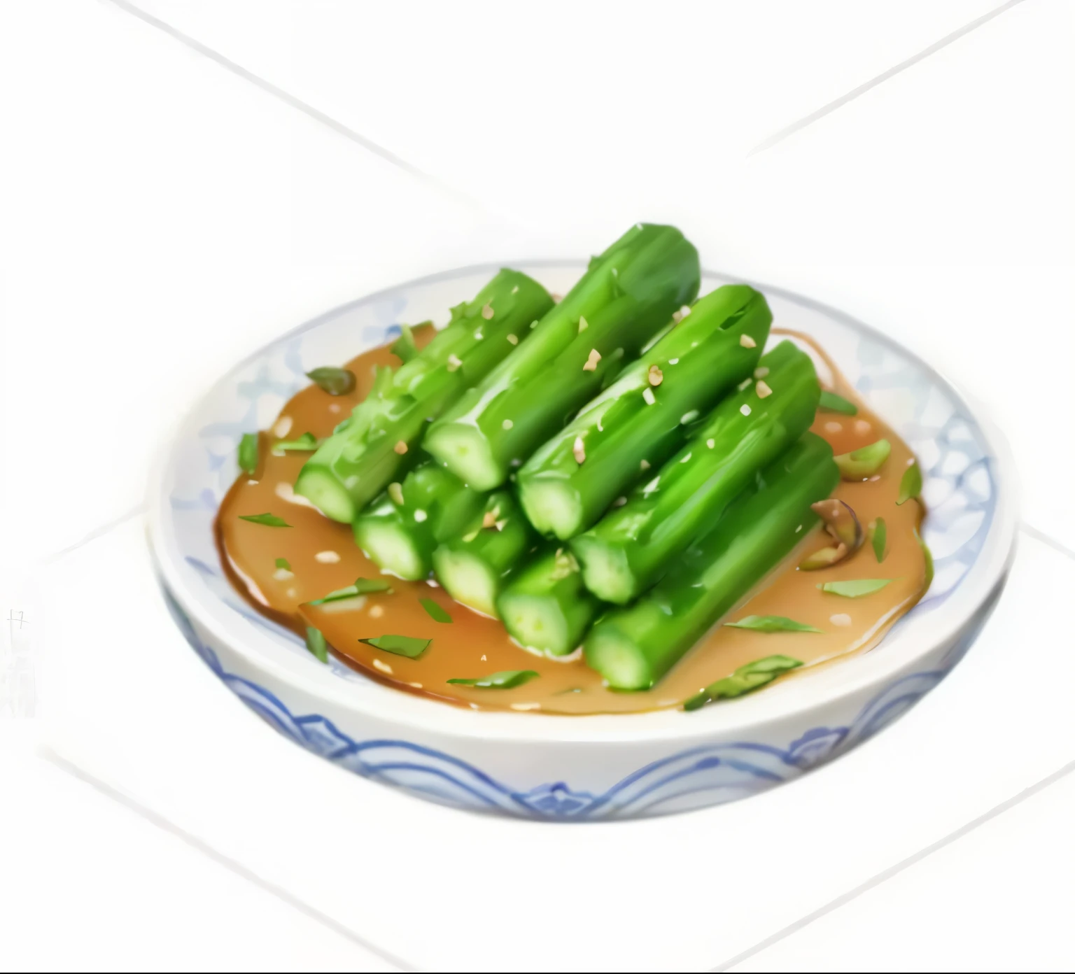 a cartoon illustration of a plate of Pickles on a plate, ❤🔥🍄🌪, cucumber, Pickle, Wang Chen, Rendering, Pickles, vegetable, cucumbers, a digital Rendering, asparagus, Chinese, Hyper-realistic food pictures, Inspired by Masamitsu Ōta, Chiba Yudai, Color pictures