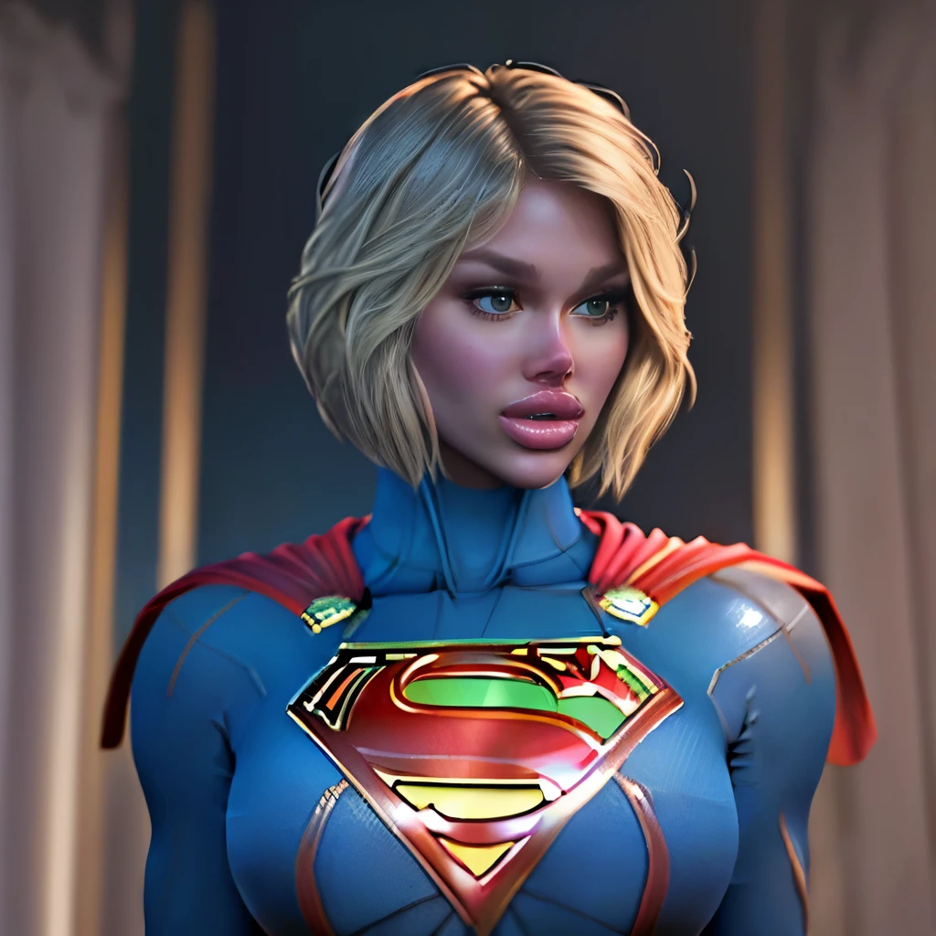 best quality, realistic, photorealistic, award-winning illustration, (intricate details: 1.2), (delicate detail), (intricate details), (cinematic light, Supergirl with extremely sexy short hair