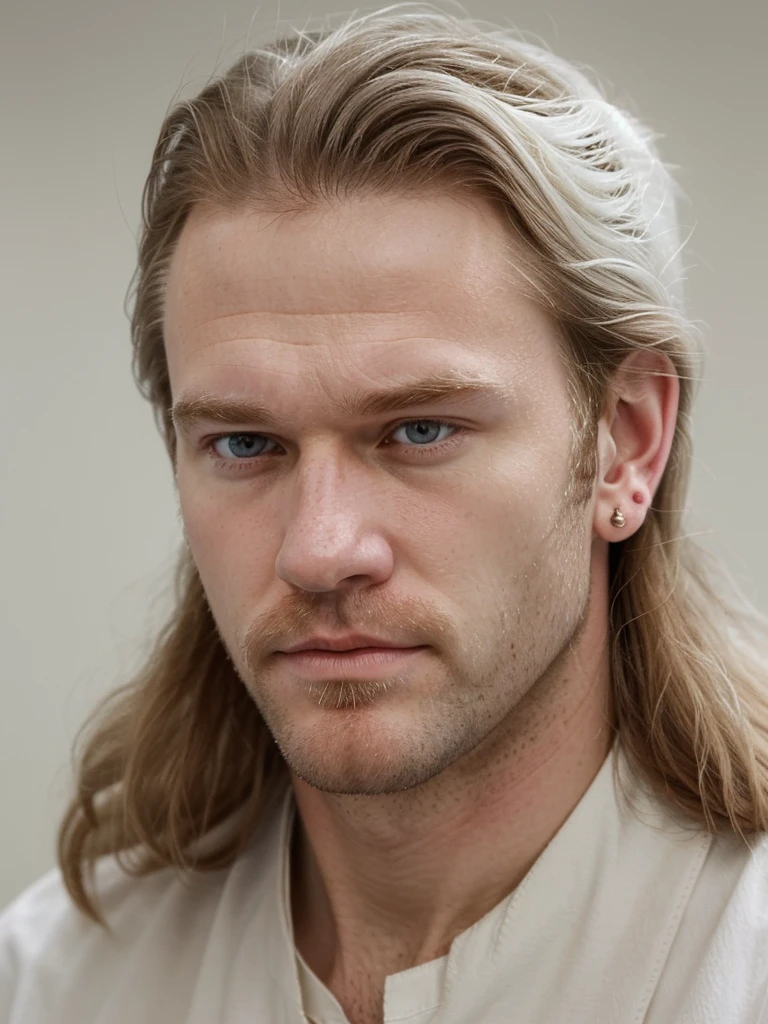 Caucasian white man with hair just below his ears