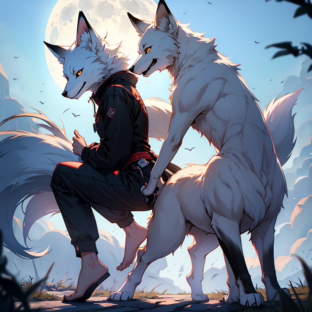 (Meisterwerk: 1,3), (2D: 1,0), (Anime: 1,0), (Illustration: 1,0), painterly style, digital painting, very high quality, very very high detail, very detailed light, very detailed shadows, ray tracing, light reflections on fur, bloom, detailed fur, low saturation, simple color palette, low contrast, anatomically correct. close up of one 10 year old male shota wolf boy being carried on the penis and fucked up the ass by a standing 10 year old male shota wolf boy, standing, stand, lift, lift up, carry, sit on penis, sit on dick, facing each other, legs behind back, legs behind, legs crossed behind back, exactly 2 males and no one else, yaoi, gay, anal, anal penetration, anal sex, humping butt, penetrating butt, making love, penetration, fuck from below, from below, grab ass, hands on ass, holding ass, lift ass, uploaded to e621, erect, erection, long and thick genitalia, visible penis, large penis, 10 years old, shota, SHOTA, small boy, young, boy, wolf boy, shota boy, shota wolf, shota wolf boy, small, red eyes, (masterpiece:1.2),(anatomically correct:1.1), high quality:1.3, anatomically correct, 2 arms, 2 legs, 1 tail, open mouth, closed eyes, looking up, blushing, cum, cum out, erotic, butt, plump butt, night, stars, falling leaves, trees, wind, bushes, river
