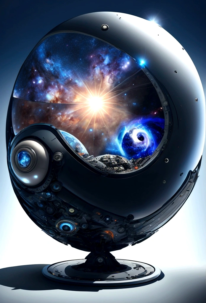 galaxy base, In orbit of a supermassive black hole with a beautiful accretion disk, Dyson Ball-like base, Futuristic, all-metal bass, In the vacuum of space.