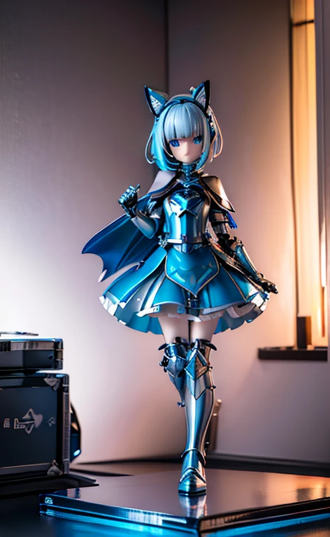 (blue color lighting),(close to viewer:1.5)、(masterpiece:1.5、Photorealistic:1.4,anime coloring:1.4、high resolution:1.4)、,(spot light:1.2、Exquisite beautiful eye:1.5,)、(stand:1.5)、()、(upper body:1.7)、
(kind eyes、tareme:1.4),(Hollow Eyes)、(Cute Face)、(blue hair:1.5)、(middle hair:1.5),(sidelock :1.6),(blunt bangs:1.3),(1 girl)、(blue eyes:1.2)、(clear face:1.5),()、(solo)、(chromium　metal black :1.5) ,(),(flat chest),(),(waist-cape armor:1.5),(Leg guard)、()、()、Slim Body(),Shiny Hair、