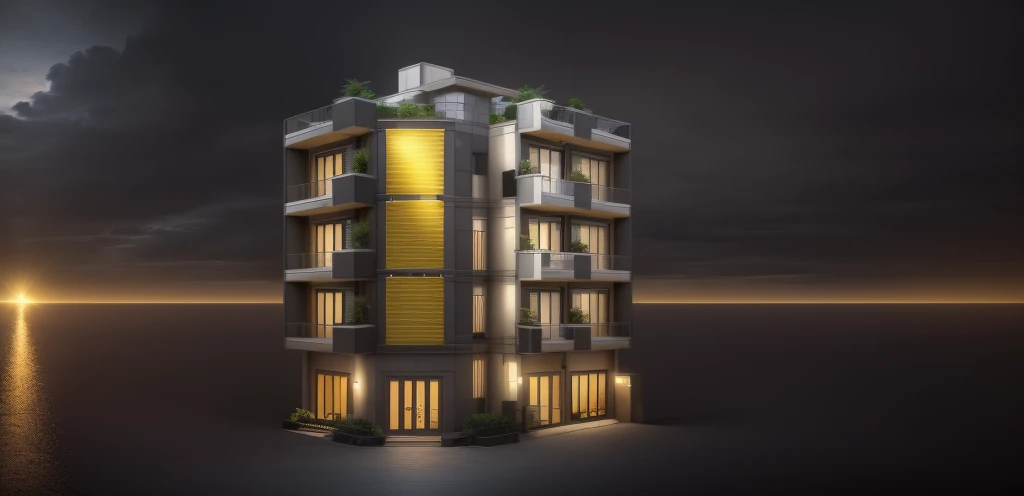 Townhouse in the city, daylight, bright yellow light, (sharp focus) modern style townhouse facade, Vietnamese architecture, complementary colors, bright yellow light, no hot air, High resolution, super detail, 8k, hdr, ,vray render, surreal, exterior design, professional photography, exterior photography, wide angle shot, super detail, interior location Real world furniture, signs, cityscapes, sidewalks, vehicles on the ground, cloudy sky. Doors and windows are manufactured by Xingfa. Bancony has many trees, ivy and palm trees. black iron frame. Wooden ceiling, ceiling lights, black iron gate, iron railing, black stone fence, street with sidewalk