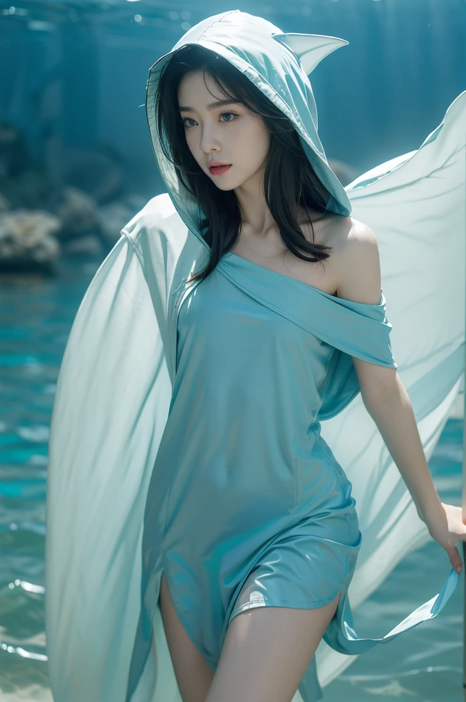 one girl tied up by another one with rope,(bright lighting,romantic setting),dreamy background,bondage,dark hair, mesmerizing gaze, , soft skin, alluring beauty, artistic portrait, high-quality image, vibrant colors, long silk gown, dressing room, (cocoon:1.4)