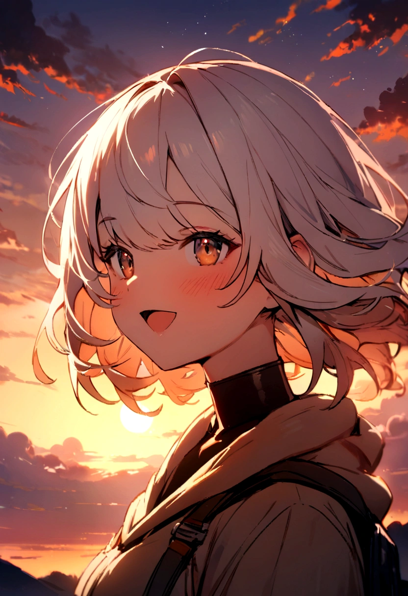 "masterpiece, best quality, Static, 1 girl, Cloud Girl, Floating in the sky, prospect, bright, Happy, Soft warm lighting, Sunset, spark: 0,7"