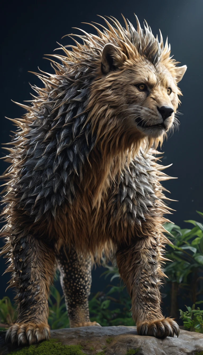 There is a kind of beast，Human appearance，The body is covered with coarse, hard, and thorny hair（best quality，4K，8K，High level，masterpiece：1.2），Ultra Detailed，（lifelike，Photo real，Photo real：1.37），Highly detailed animals，Complex patterns，Realistic lighting，Fantasy Creatures