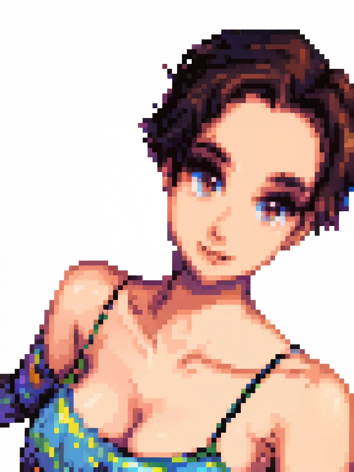 a girl, brown eyes, right hand tattoo ((in the style of pixel art)), pixel, 4 bits pixel art, pixel official art, ultra detailed pixel art, pixel art