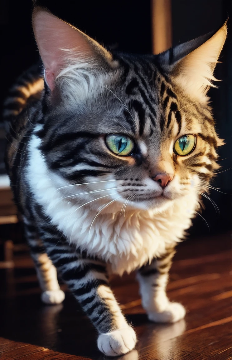 ((a cat in clothes)), full shot，fluffy hair, anthropomorphic expressions, rich colors, exquisite details, masterpiece, realistic，artsation, cg, realistic, Unreal Engine , real light and shadow, beautiful rich colors, amazing details, high quality，a pair of ears