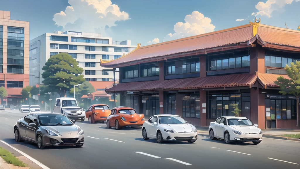 (commercial building:1.5),road ,(รถวิ่งบนนroad:1.6) capital landscape:1.5 ,(many cars:1.5)