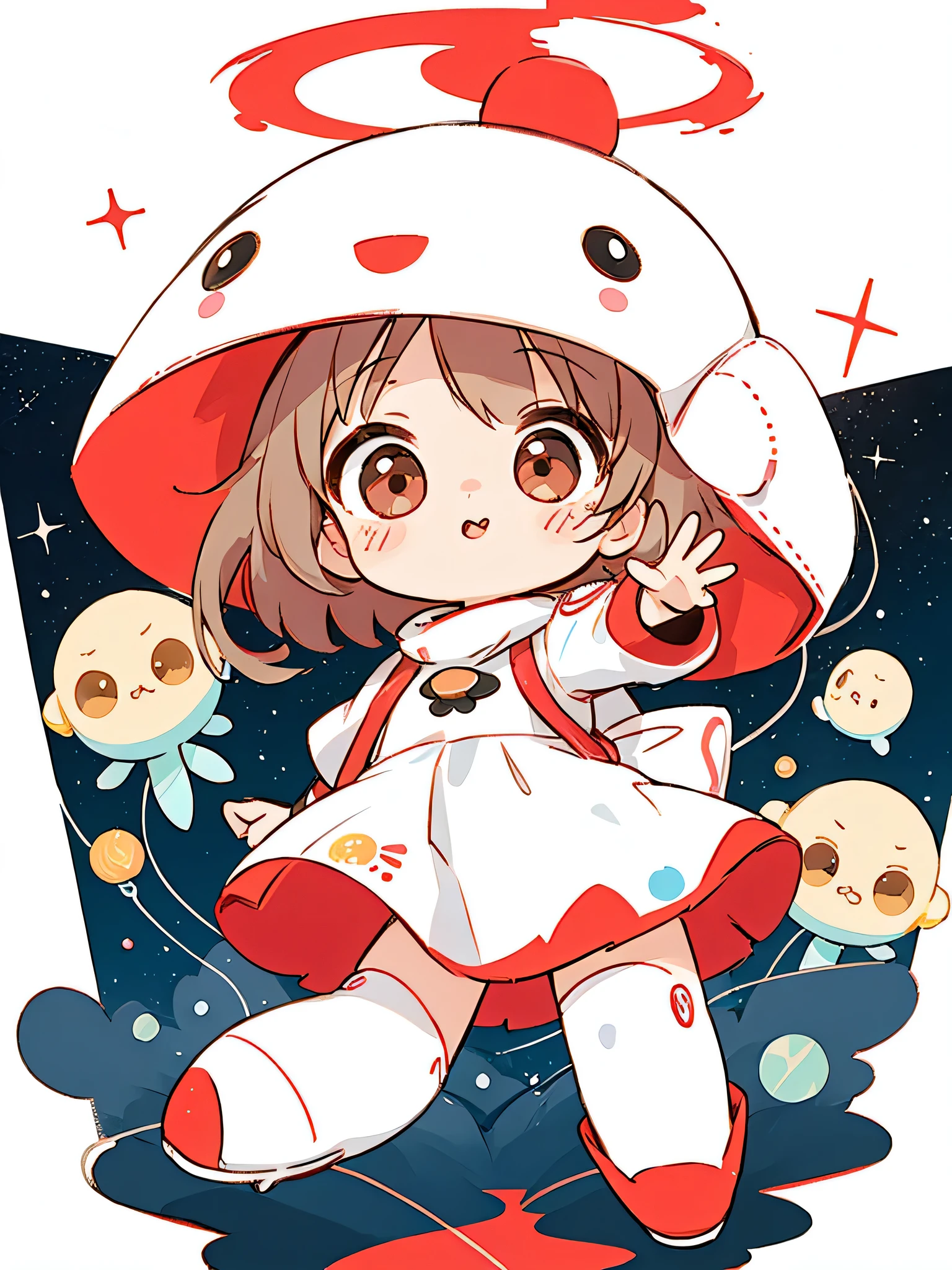 Black Star Red and White style, Kawaii Design, The most beautiful girl of all time、Chibi, Cute Alien、Mars exploration、