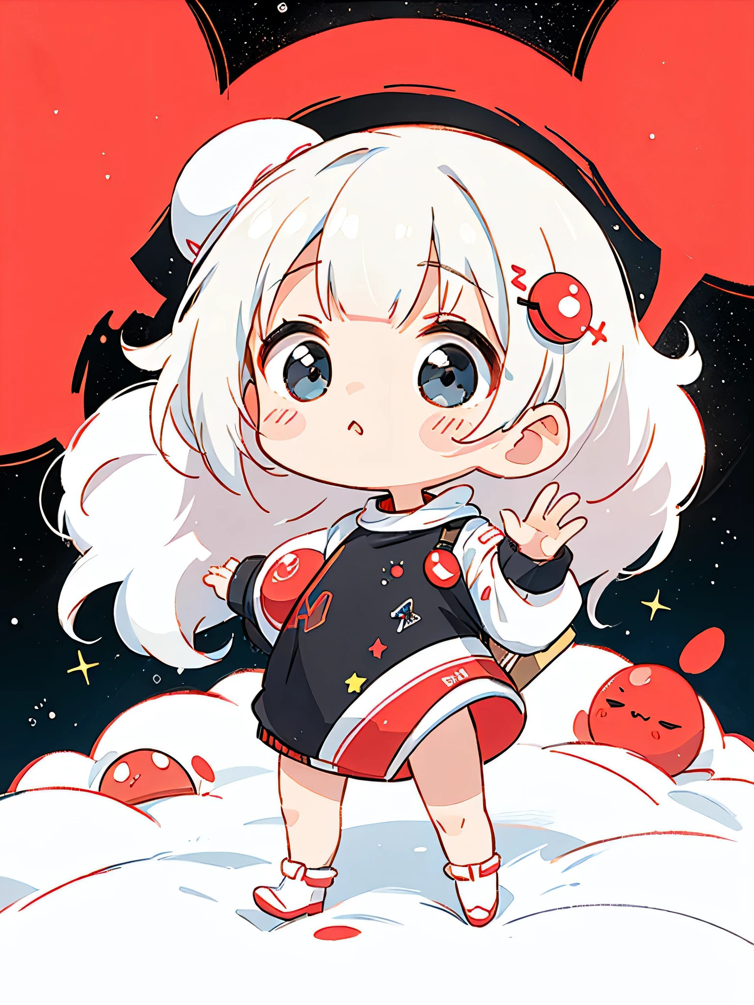 Black Star Red and White style, Kawaii Design, The most beautiful girl of all time、Chibi, Cute Alien、Mars exploration、