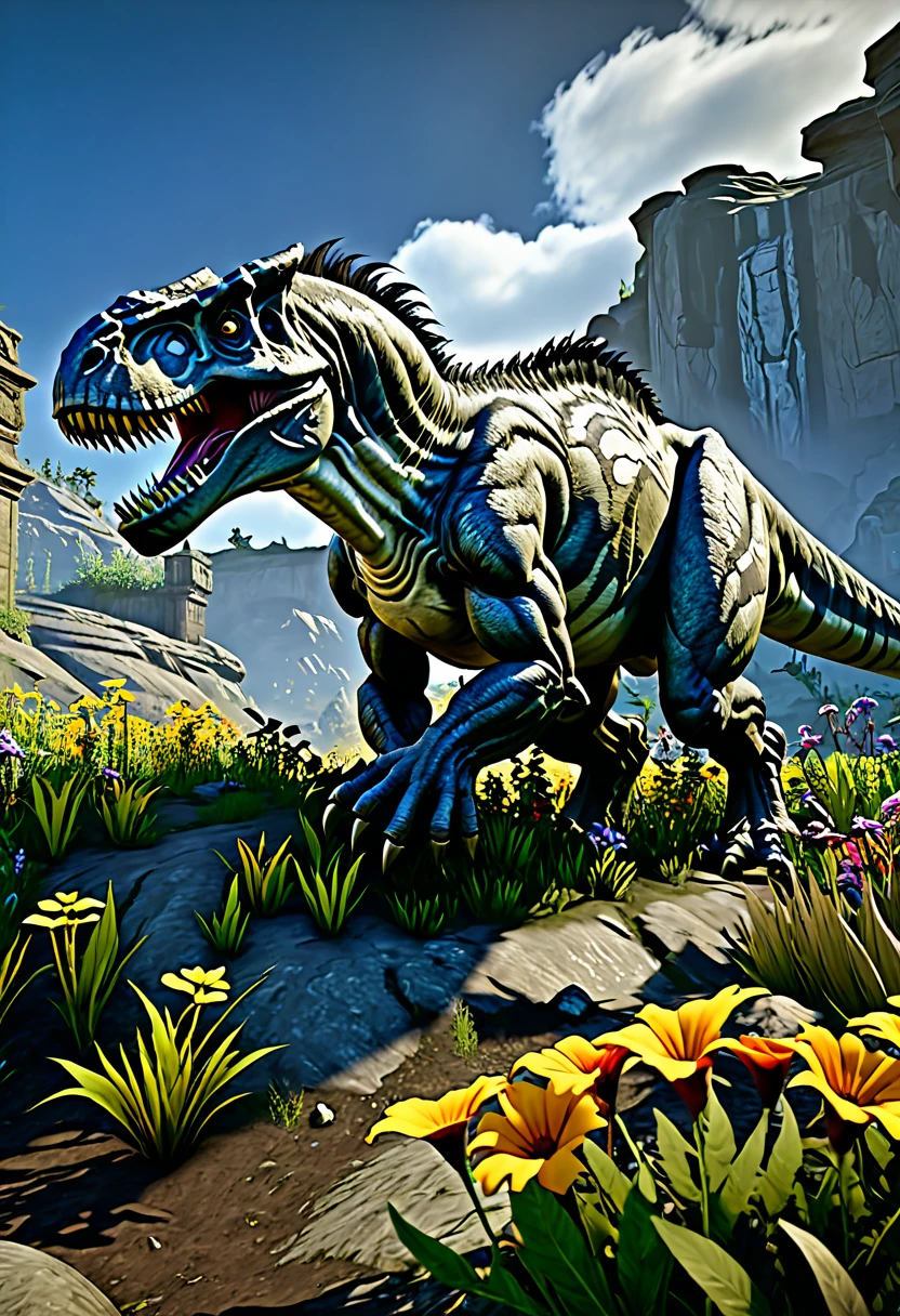 wildflowers, 8k, hyper detailed, Jurassic, darksiders